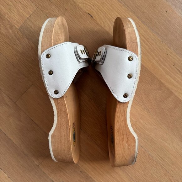 Dr. Scholls Original Exercise Sandals White Leather Wood Vtg Made in Italy EUC - Picture 2 of 6